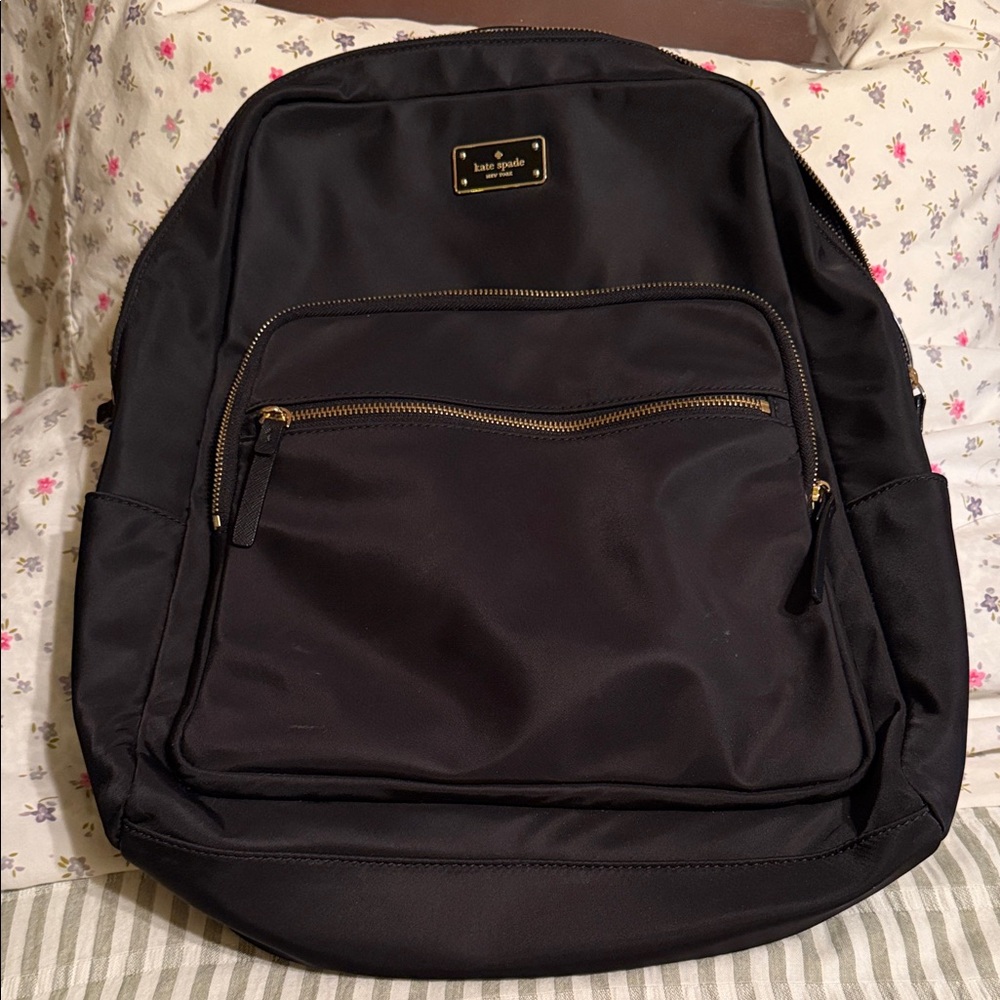 kate spade Black Nylon Backpack with Gold Hardware